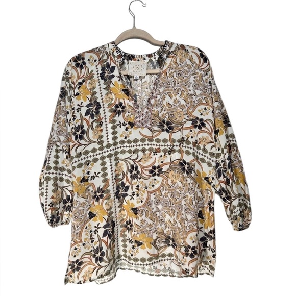 Johnny Was Phoenix Silk Boho Floral Tunic Blouse Long Sleeve V-Neck Size S - Picture 2 of 7